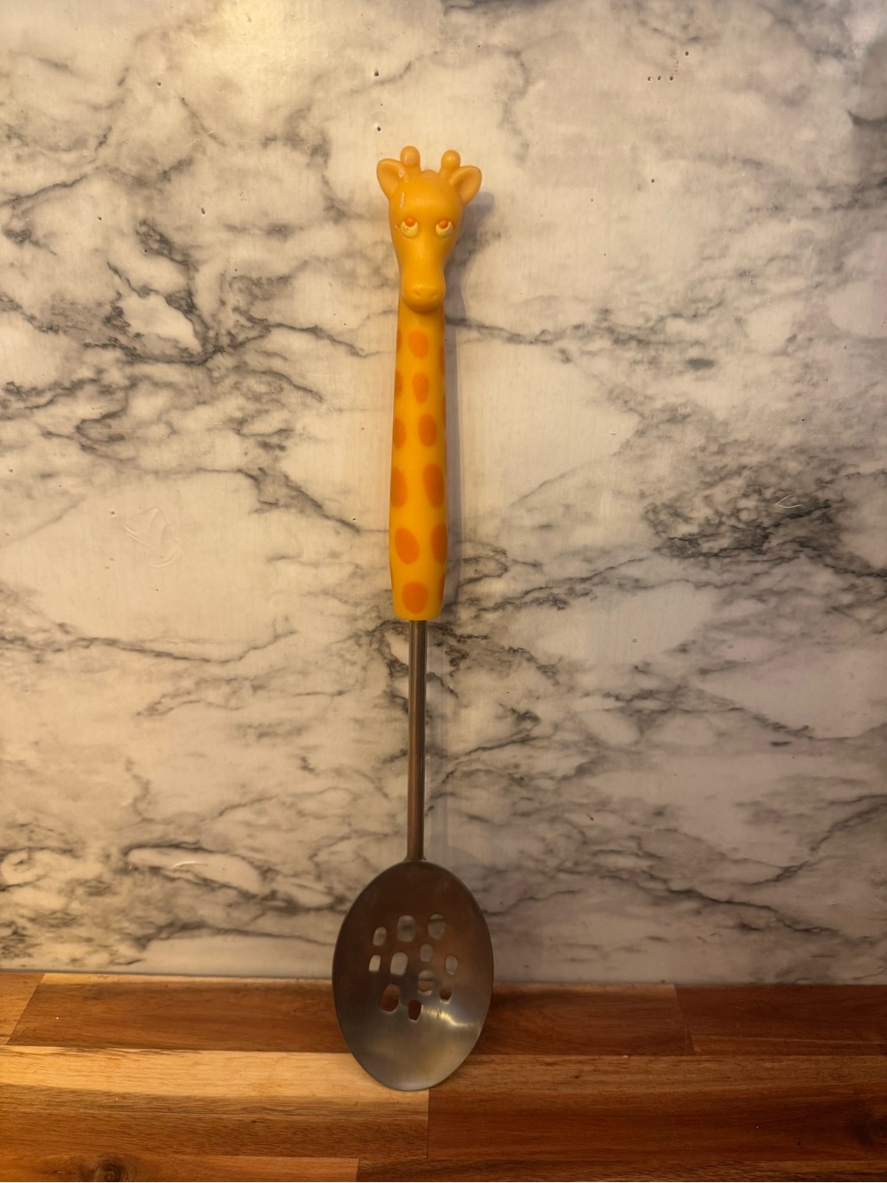 Giraffe-Handle Slotted Spoon - Yellow with Orange Spots